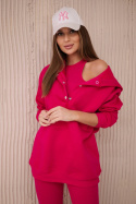 Komplet 3w1 legginsy, top i bluza - Fuksja