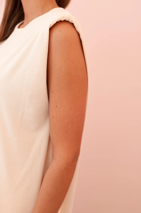 Komplet damski z wiskozy bez rękawów i prostymi spodniami Beżowy