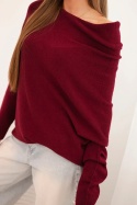 Sweter bluzka damski asymetryczny typu nietoperz - Bordowa