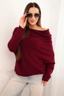 Sweter bluzka damski asymetryczny typu nietoperz - Bordowa