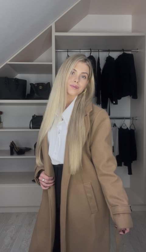 DŁUGI PŁASZCZ Z PASKIEM  KOPERTOWY TRENCZ