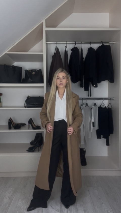 DŁUGI PŁASZCZ Z PASKIEM  KOPERTOWY TRENCZ