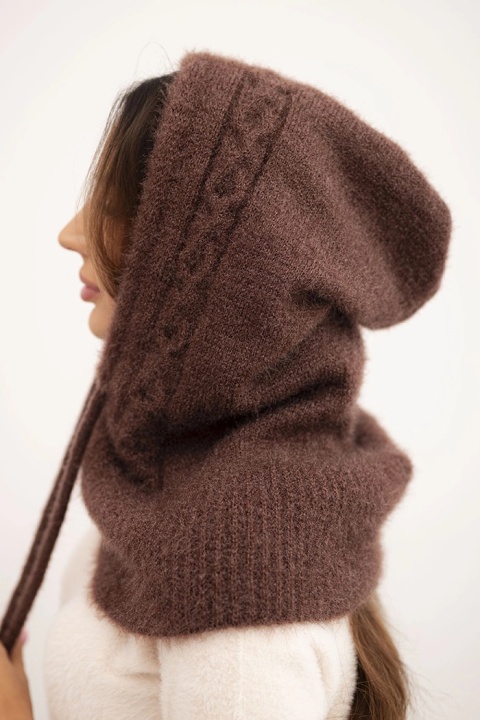 Kaptur z kominem damski z wiązaniem Brązowy