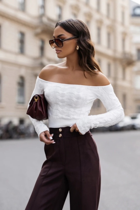 Spodnie eleganckie z szeroką nogawką - Czekoladowe